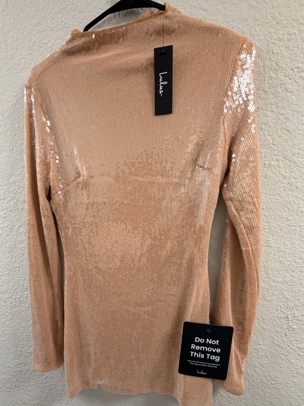Lulu's Blush Sequin Long Sleeve Mock Neck Dress